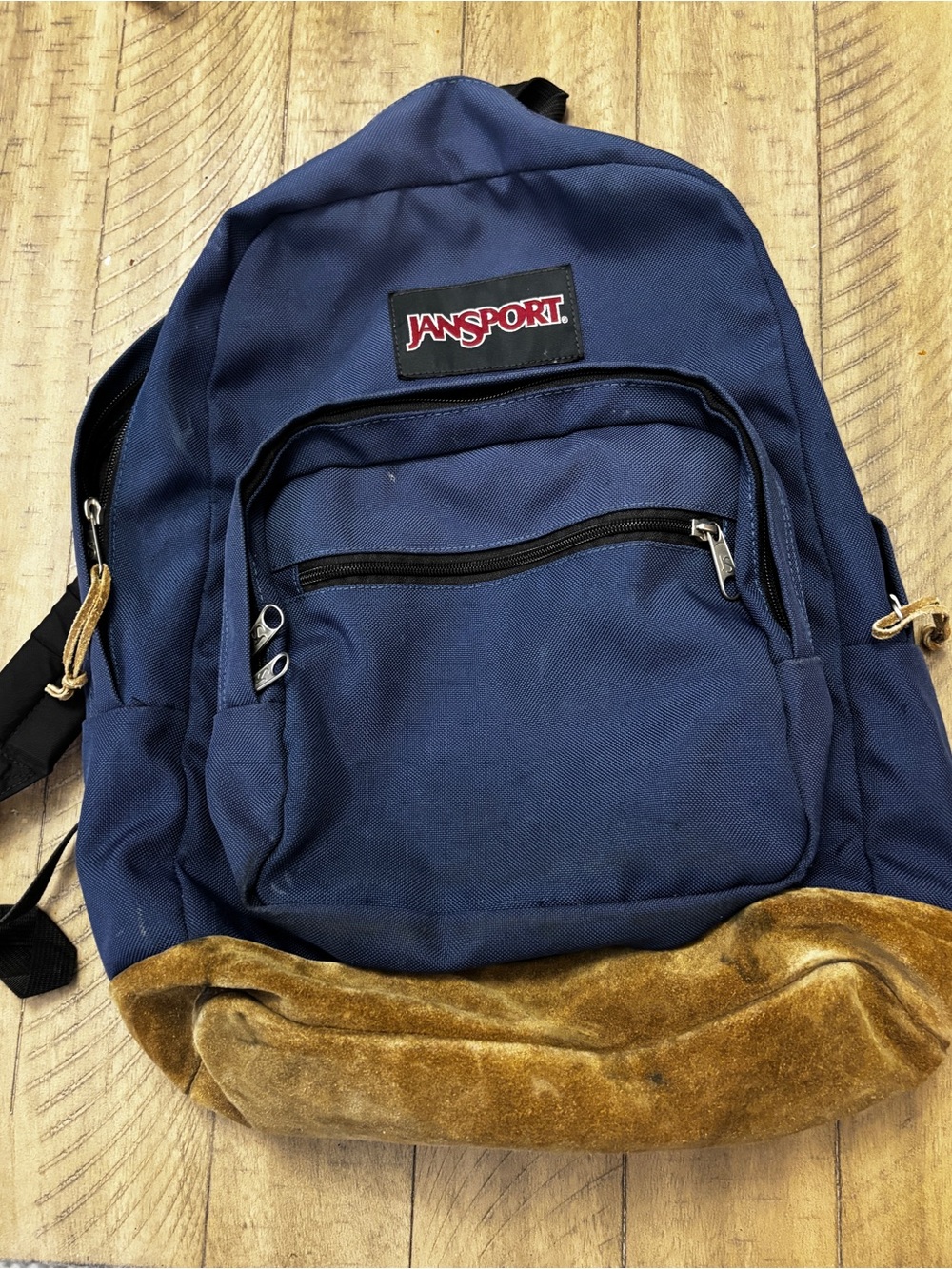 Vintage JanSport Navy and Brown Suede Base Backpack